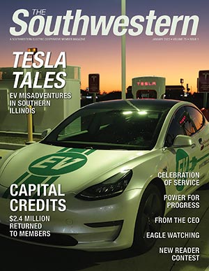 Southwestern's Tesla Model 3 charges in Marion, Ill.