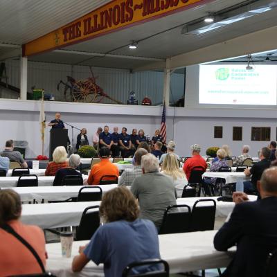 Southwestern Electric Board President Jerry Gaffner addresses the crowd at the 87th Annual Meeting of Members in September 2025.
